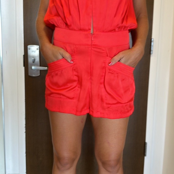 BeBe Vibrant Poppy Red Romper with Pockets, Gold Buttons, Hidden Zipper & Hooks - Picture 4 of 13